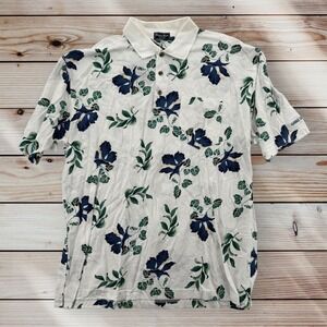 Winner Mate Polo Shirt Mens Size XL White Green Floral Short Sleeve Hawaiian NEW